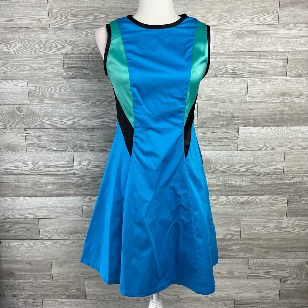 PRABAL GURUNG FOR TARGET blue green black cotton fit-and-flare zip dress size 4